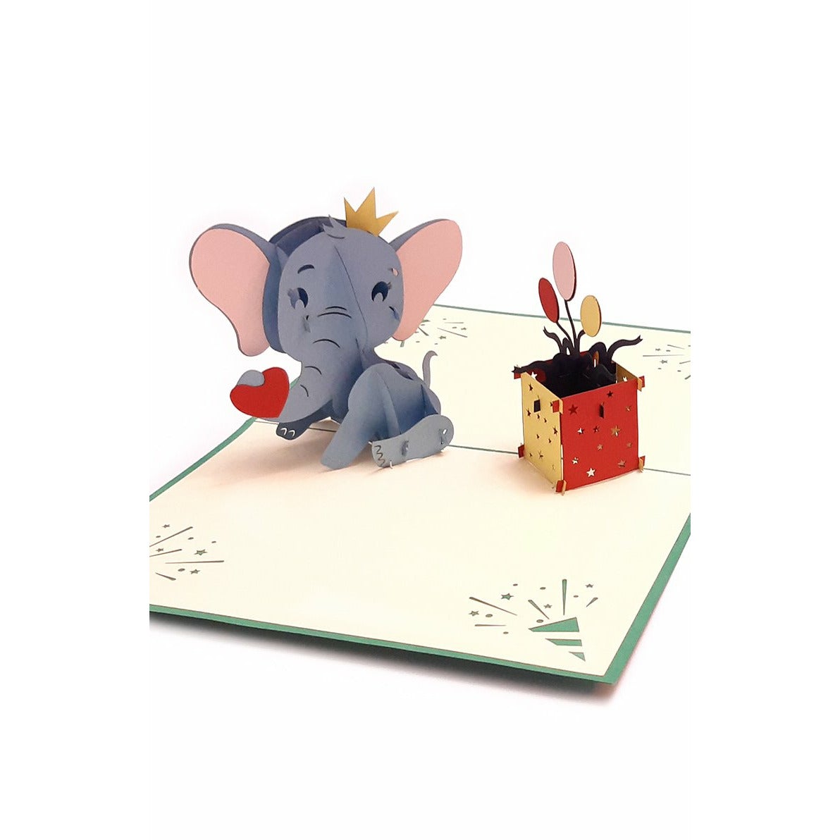 3D Pop-Up Karte - Elefant mit Geschenk